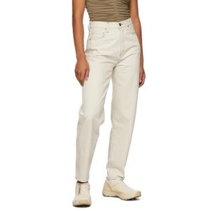 Goldsign high rise peg jeans in grey heather off white denim 100…